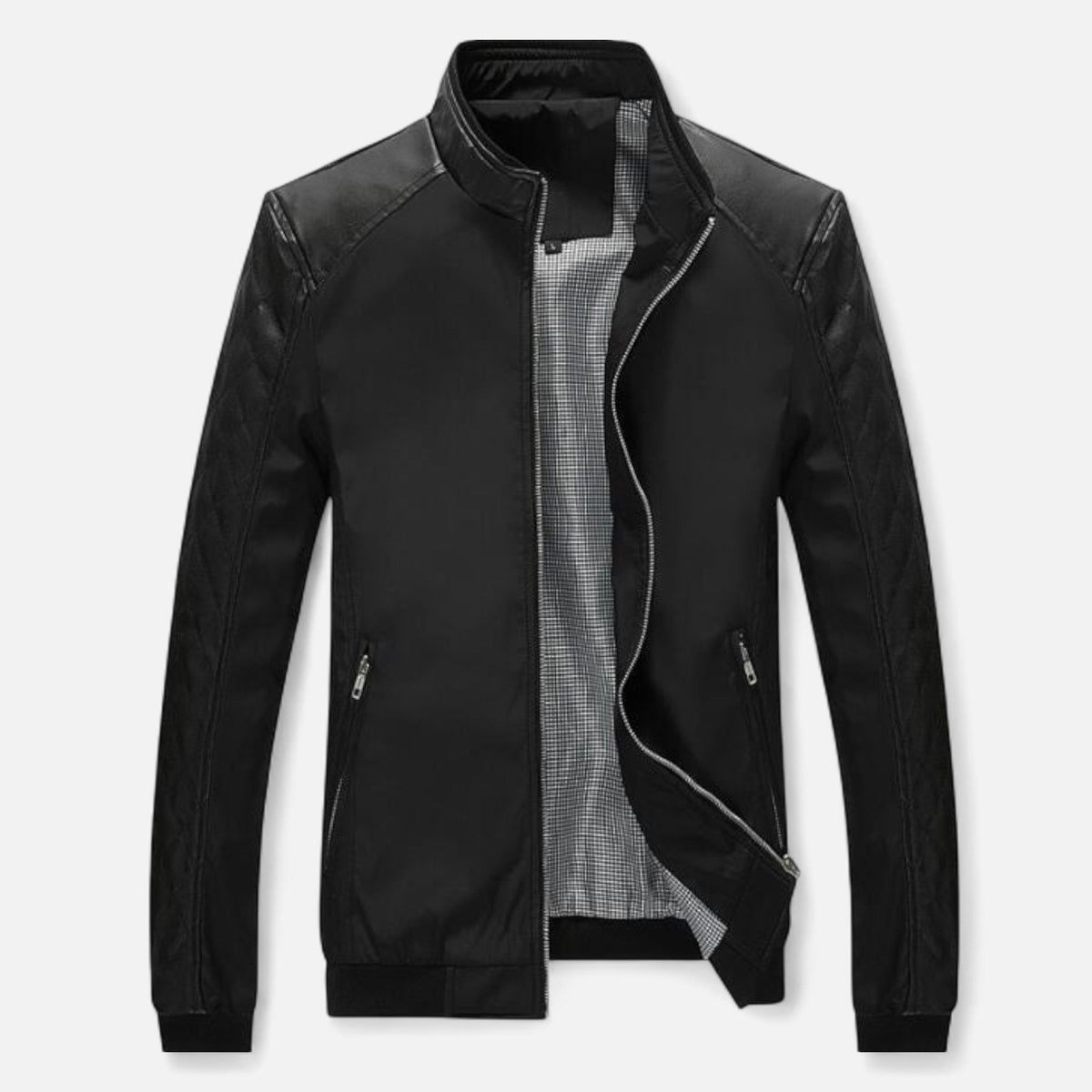 Kendros | Men’s Leather Bomber Jacket – Stand-Collar Elegance