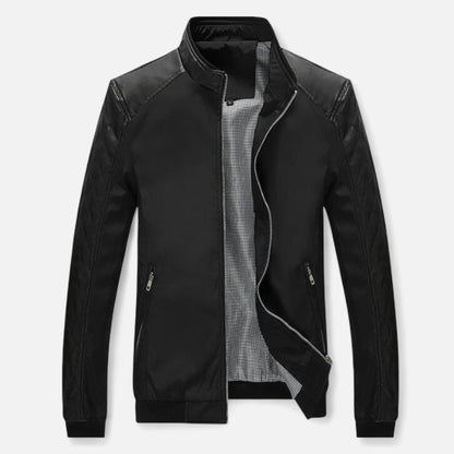 Kendros | Men’s Leather Bomber Jacket – Stand-Collar Elegance