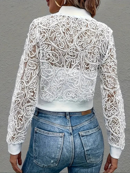 Syvra | Women’s Lace-Embroidered Mesh Cropped Jacket