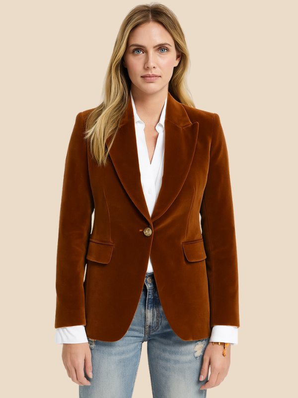 Gabriella | Velvet Blazer with Gold Button Accents
