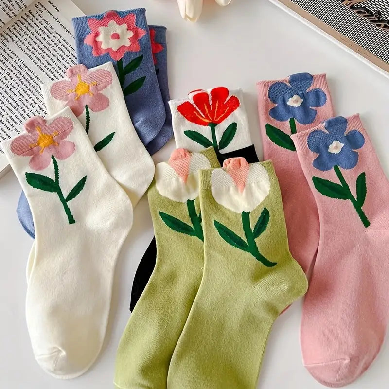 Wavelyn | Women’s Floral Cotton-Blend Socks – 5 Pack