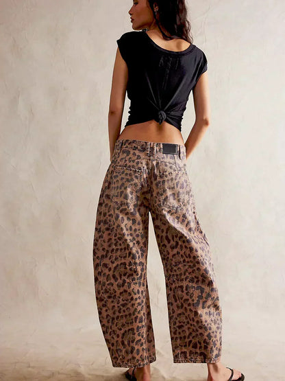 Lucille | Women’s Leopard Print Barrel Jeans