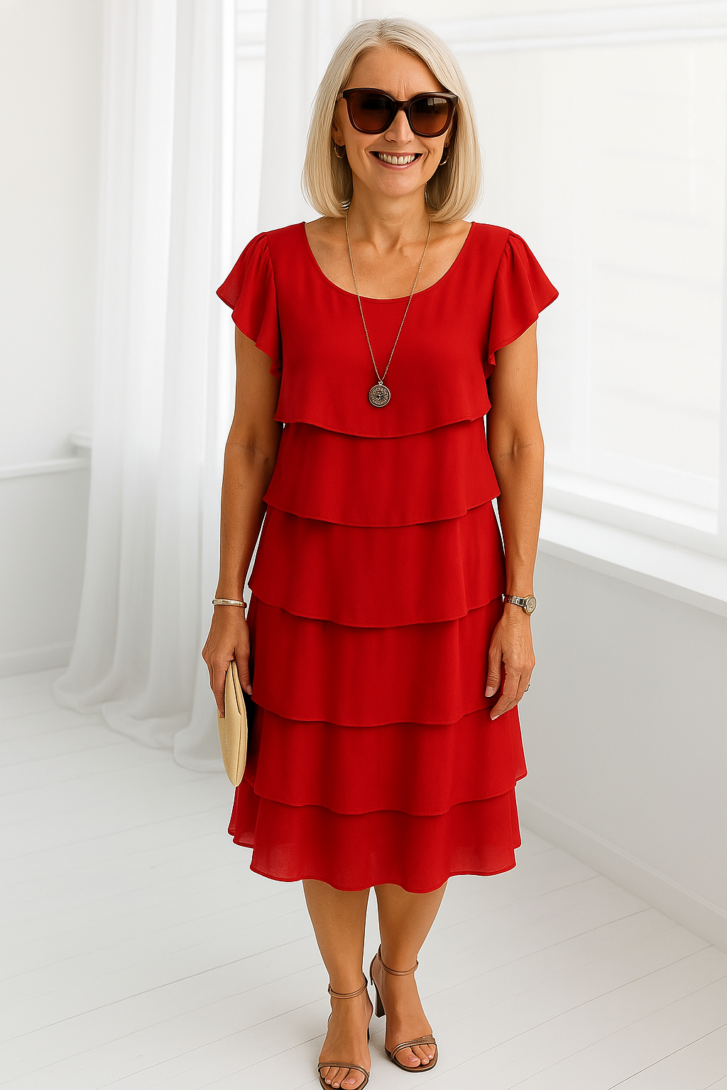 Lola | Women’s Tiered Knee-Length Cocktail Dress with Flutter Sleeves