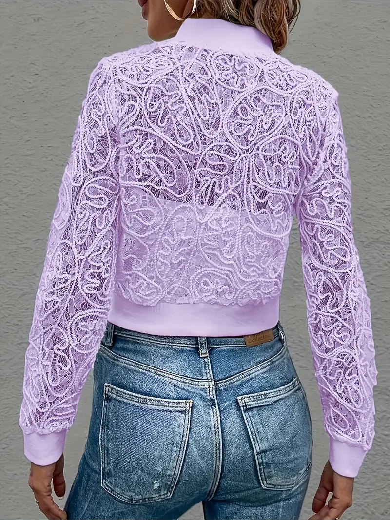 Syvra | Women’s Lace-Embroidered Mesh Cropped Jacket