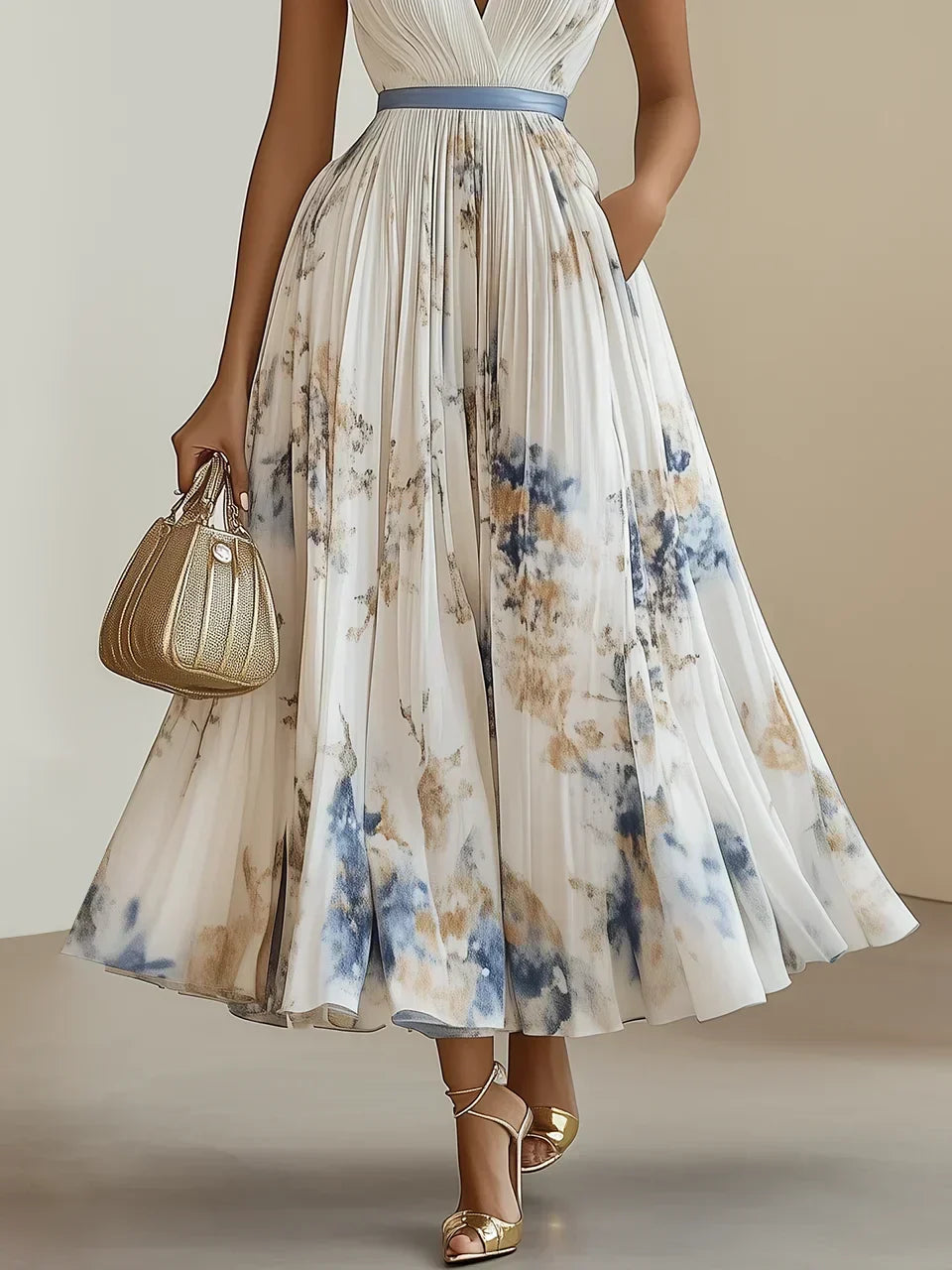 Amara | Women’s Sleeveless Midi Dress with Pleated Skirt