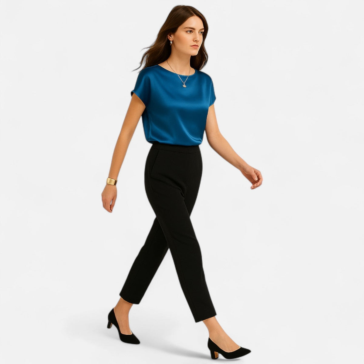 Quelloria | Women’s Satin Blouse – Short Sleeve Classic