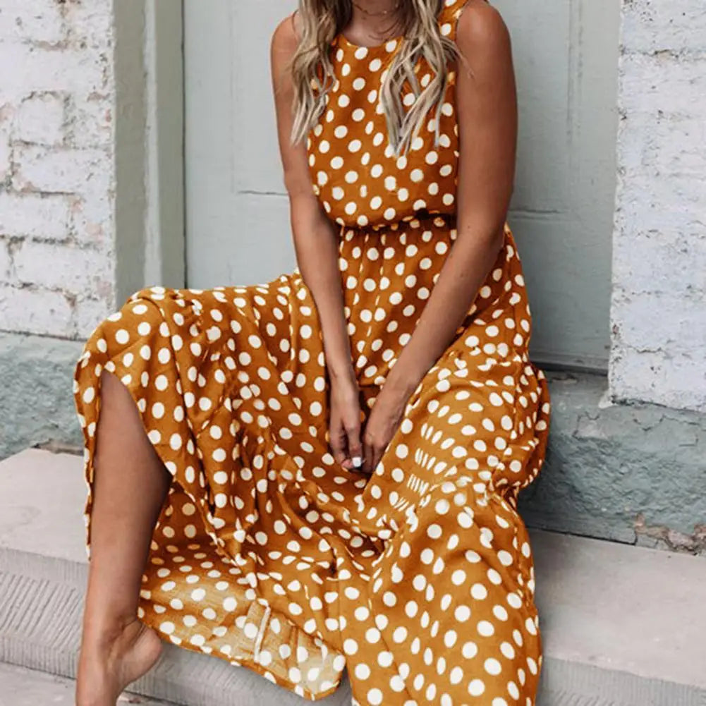 Mabel | Women’s Polka Dot Sleeveless Maxi Dress