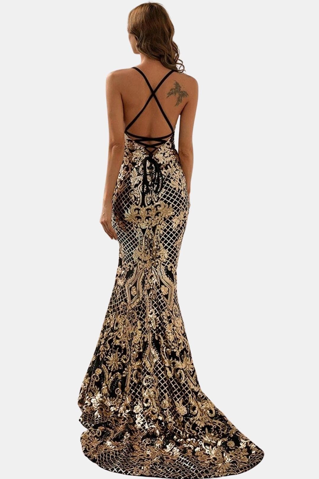 Seraphina | Baroque Sequin Backless Maxi Dress