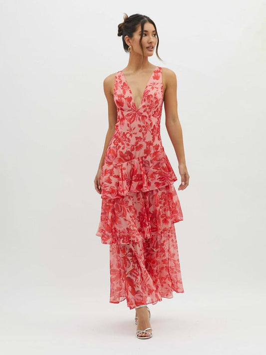 Lyra | Strappy Back Ruffle Midi Dress