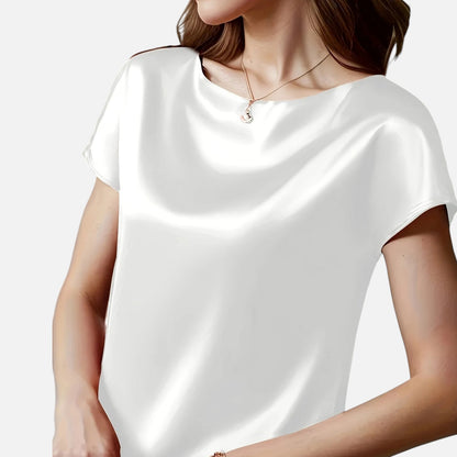 Quelloria | Women’s Satin Blouse – Short Sleeve Classic