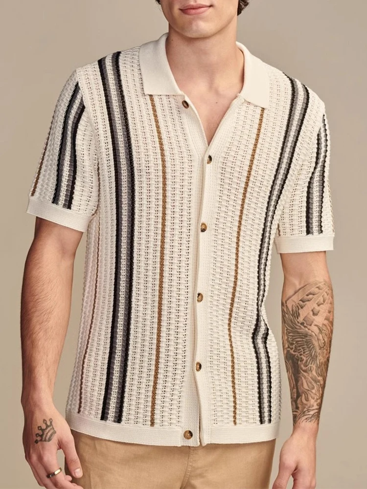 Brynden | Men’s Retro-Stripe Viscose Knit Shirt