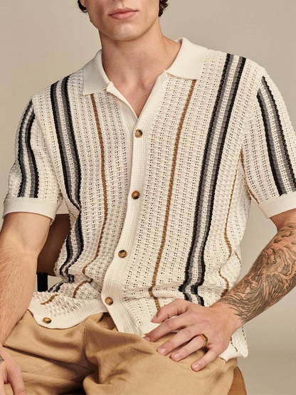 Brynden | Men’s Retro-Stripe Viscose Knit Shirt