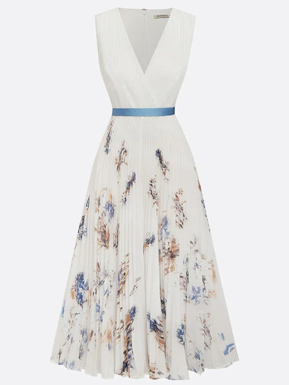Amara | Women’s Sleeveless Midi Dress with Pleated Skirt