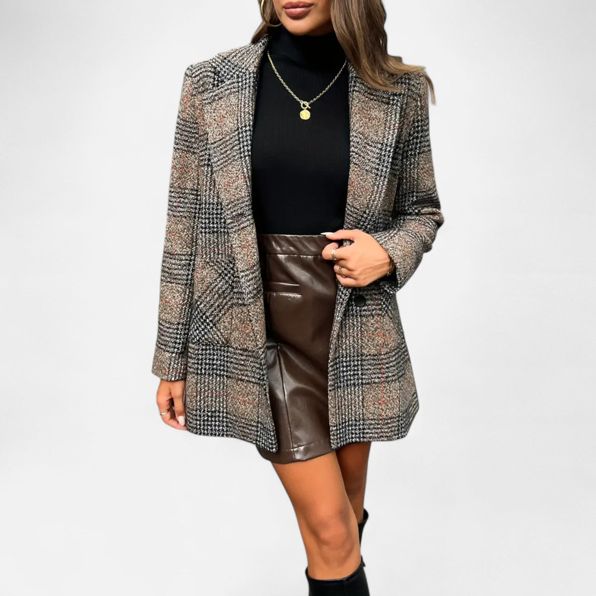 Quessina | Women’s Classic Coat – Houndstooth Timeless Sophistication