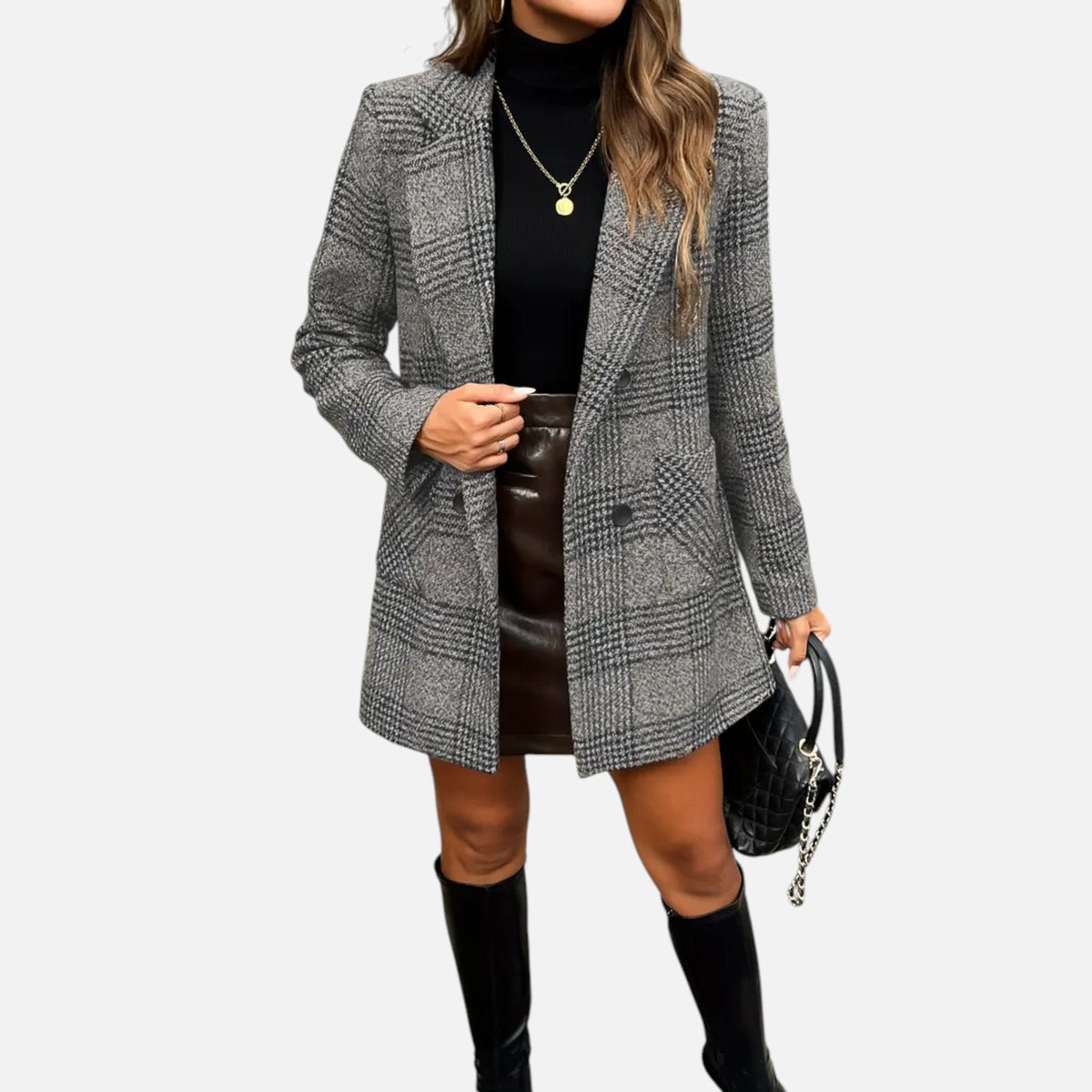 Quessina | Women’s Classic Coat – Houndstooth Timeless Sophistication